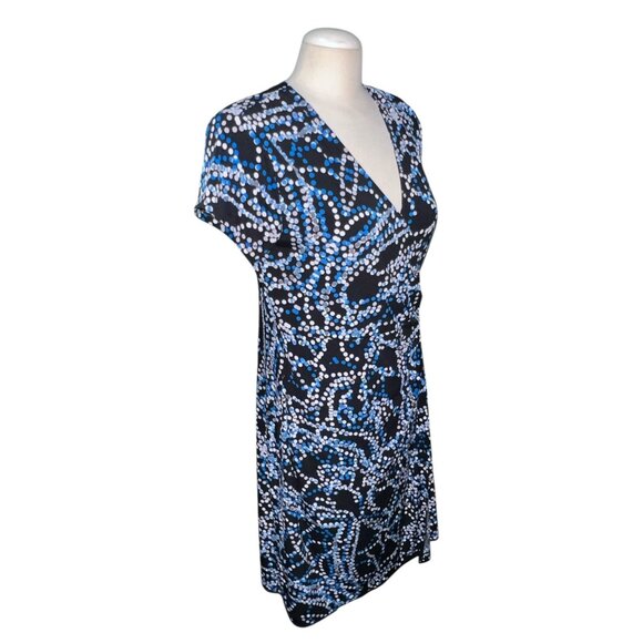 George Womens Polka Dot Pattern Wrap Dress M 8-10 Black/Blue Stretchy Short Slee - Picture 12 of 12